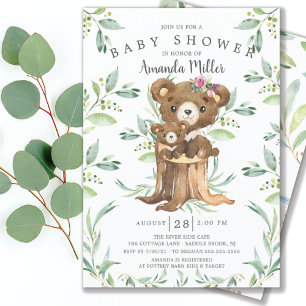 Bjuda in Baby Bear and Mamma Baby Shower-inbjudan Inbjudningar