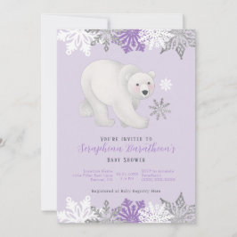 Bjuda in babyn för Lila Polar Bear Baby Shower-inb Inbjudningar