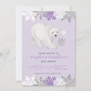 Bjuda in babyn för Lila Polar Bear Baby Shower-inb Inbjudningar