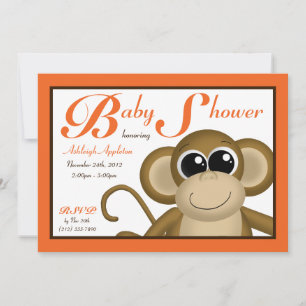 Bjuda in babyskor för Orange av lute på apa Inbjudningar
