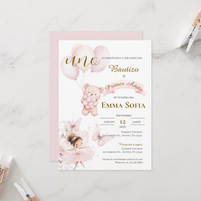 bjuda in Bautizo y primer año en español Inbjudningar (Fram/Back In Situ)