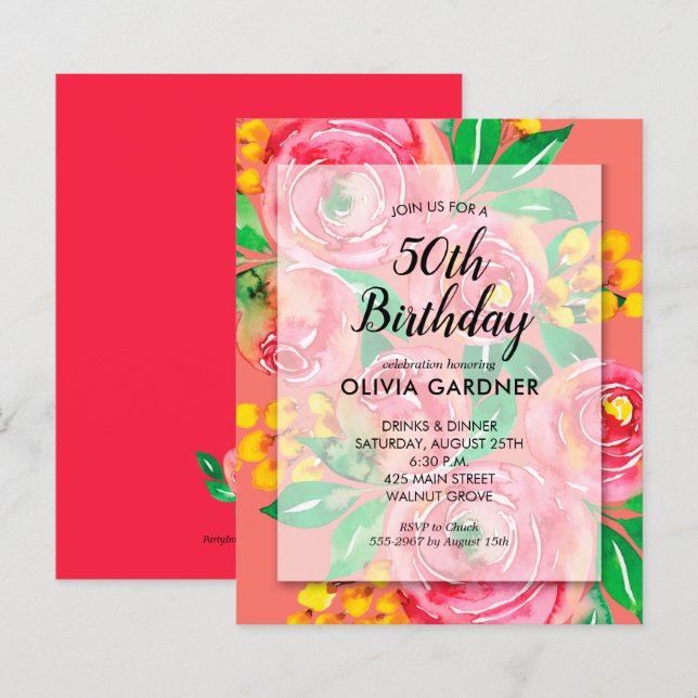 Bjuda in Blommigtar för vattenfärg på  (Fram/baksida)