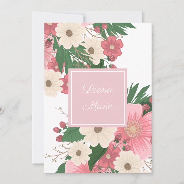 Bjuda in blommor och berries på födelsedagen inbjudningar (Framsida)