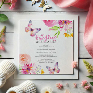 Bjuda in blommor och fjäril-babyskor inbjudningar