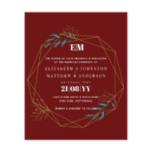 Bjuda in Burgundy Red Guld Geometric Wedding bjuda