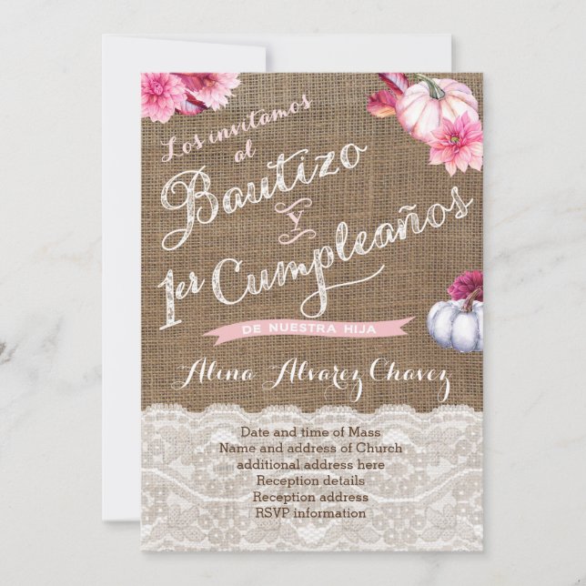 Bjuda in caónes con calabazas, Bautizo y 1er-par Inbjudningar (Framsida)