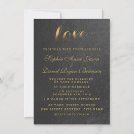 Bjuda in chic Shining Gold Foil Kärlek Black Weddi Inbjudningar