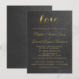 Bjuda in chic Shining Gold Foil Kärlek Black Weddi Inbjudningar