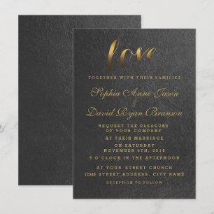Bjuda in chic Shining Gold Foil Kärlek Black Weddi Inbjudningar