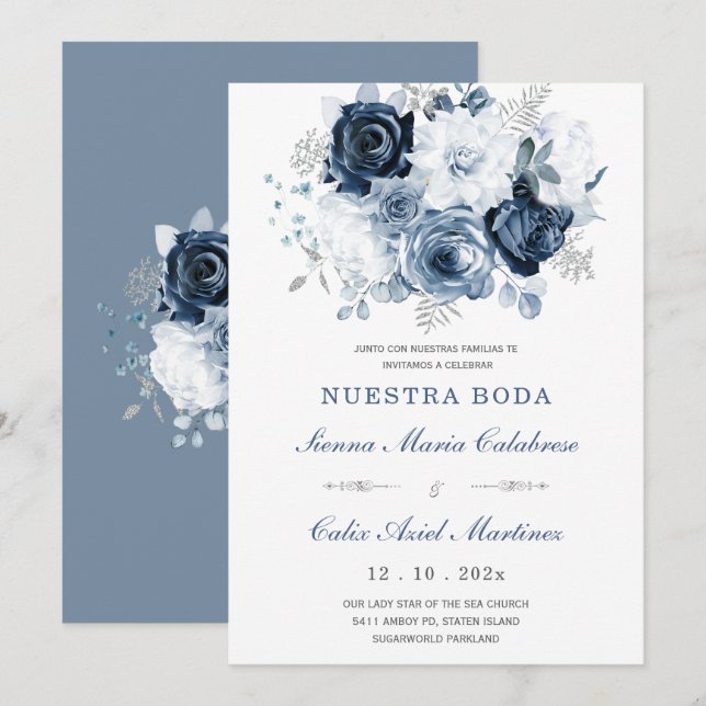 bjuda in De Boda Elegante Con Rosas Azules Inbjudningar (Fram/baksida)