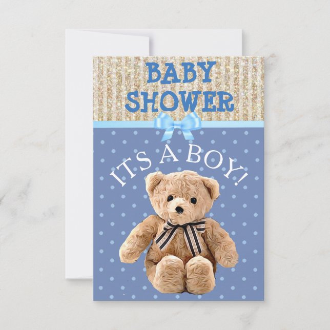 Bjuda in en Boy Nalle Baby Shower Inbjudningar (Framsida)