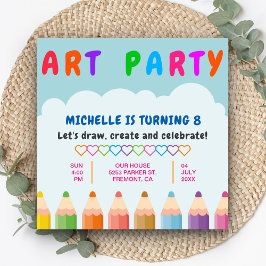 Bjuda in färg-pennor Kids Art Party-födelsedagsinb Inbjudningar