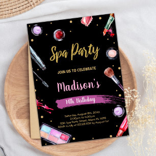 Bjuda in glitter Black Spa Birthday-inbjudningar Inbjudningar