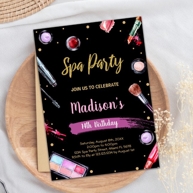 Bjuda in glitter Black Spa Birthday-inbjudningar Inbjudningar (Glitter Black Spa Birthday Invitations)
