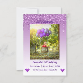 Bjuda in Glitter Hearts Birthday-inbjudan Inbjudningar