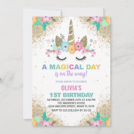 Bjuda in glitter Unicorn-födelsedagar Inbjudningar