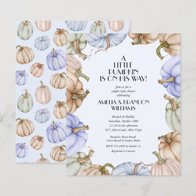 Bjuda in inbjudningar till Pumpkin Boy Shower (Fram/baksida)