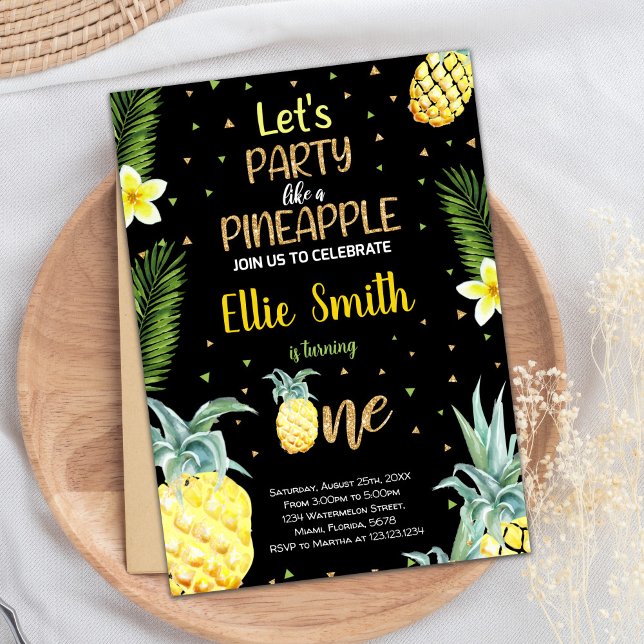 Bjuda in på den svarta anananas födelsedag inbjudningar (1st Black Pineapple Birthday Invitations)