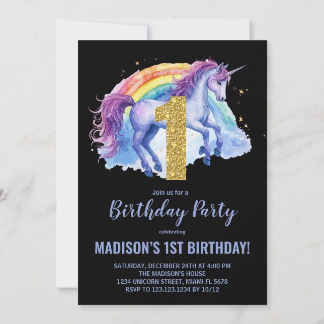 Bjuda in på födelsedagen för Rainbow Unicorn Inbjudningar (Framsida)