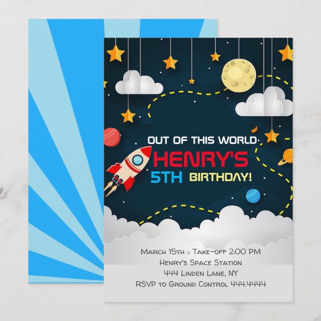Bjuda in på världsdagen i Rymden Inbjudningar (Fram/baksida)