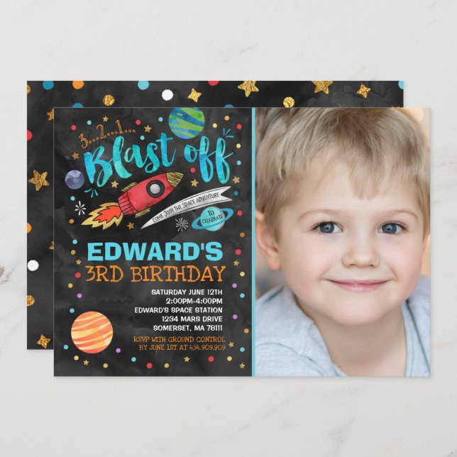 Bjuda in på världsdagen i Rymden Party Inbjudningar (Fram/baksida)