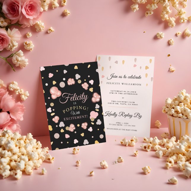 Bjuda in popup-inbjudan för popup-fönster för popc inbjudningar (Bursting Popping Popcorn Baby Shower Invitation)