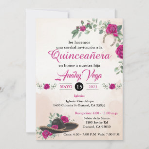 bjuda in QUINCEANERA Mariachi Charra Rosa Inbjudningar