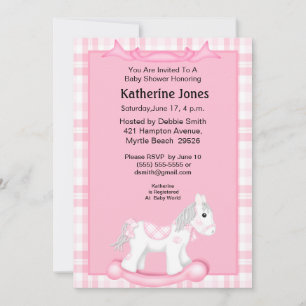 Bjuda in Rosa Rocking Horse Baby Shower Inbjudningar