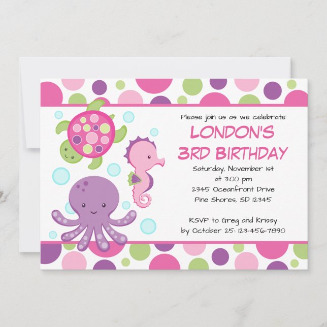 Bjuda in till Sea Rosa Girl Birthday Birthday Inbjudningar (Framsida)