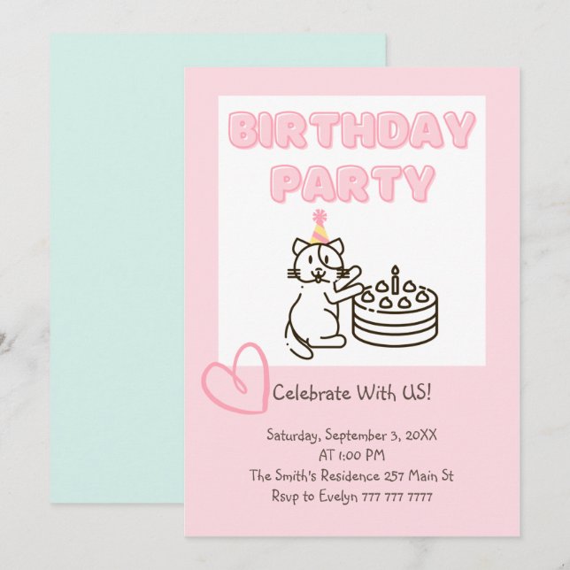 &Bjuda och stäng katt- och kalkkallande på födelse Inbjudningar (Fram/baksida)
