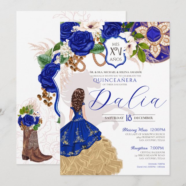 Bjuda Ro-Western Charro Quinceañera-inbjudan för r Inbjudningar (Fram/baksida)