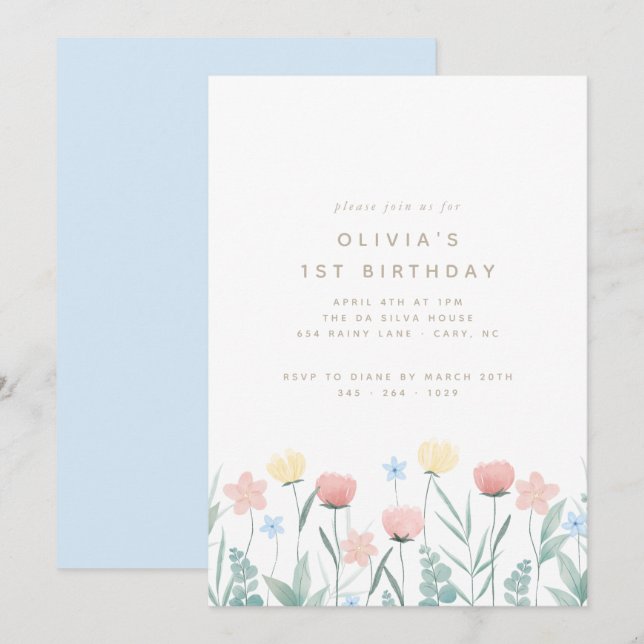 Bjuda Wildblomma Bouquet Birthday-inbjudan Inbjudningar (Fram/baksida)