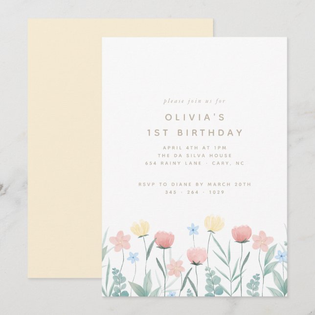 Bjuda Wildblomma Bouquet Birthday-inbjudan Inbjudningar (Fram/baksida)