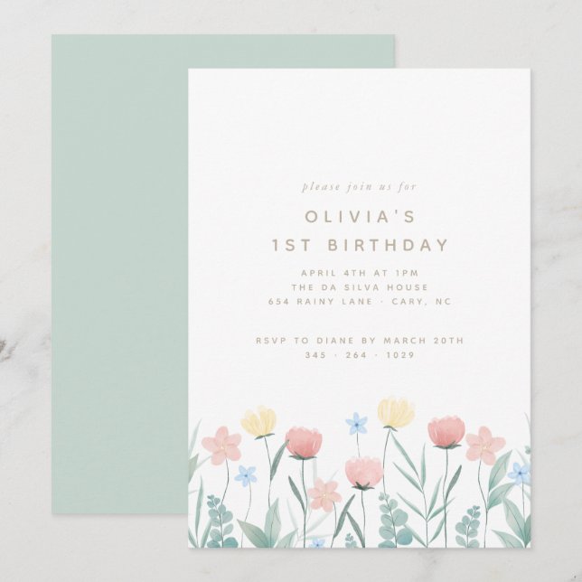 Bjuda Wildblomma Bouquet Birthday-inbjudan Inbjudningar (Fram/baksida)