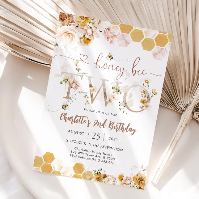 Bjudan till honungsbins 2-års födelsedagsfirande inbjudningar (Skapare uppladdad)