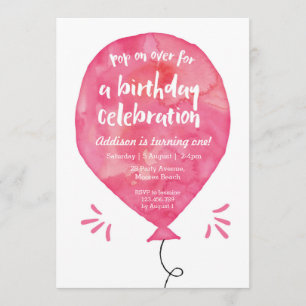 Bjuddagsinbjudan Rosa Watercolor Balloon Inbjudningar
