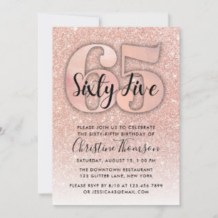 Bjuddagsinbjudan till 65en ro Guld Glitter Inbjudningar