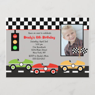 Bjuddagsinbjudan till tävling Car Racecar Brithday Inbjudningar