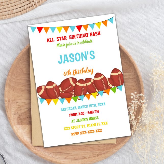 Bjudeinbjudan till färg Flaggor White Football Bir Inbjudningar (Colors Flags White Football Birthday Invitations)