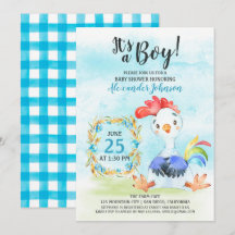 Bjudgårdsinbjudan till Watercolor Boy Tupp Baby Sh