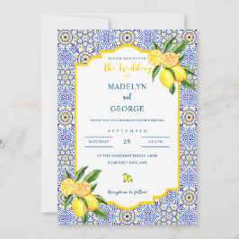 Bjudgivning vid Lemon Tile-bröllop i Medelhavet Inbjudningar