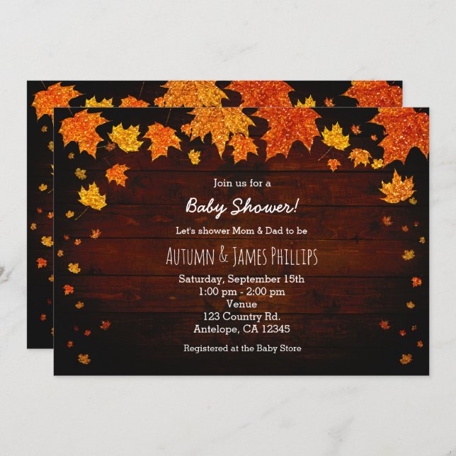 Bjudgörare för höstfällan Glitter Lämnar  Inbjudningar (Fram/baksida)