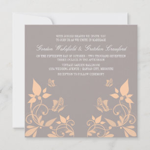 Bjudinbjudan till Blommigten Peach Butterfly Inbjudningar