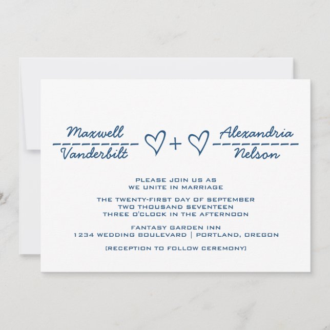 Bjudinbjudan till Blue Heart Equation Wedding Inbjudningar (Framsida)