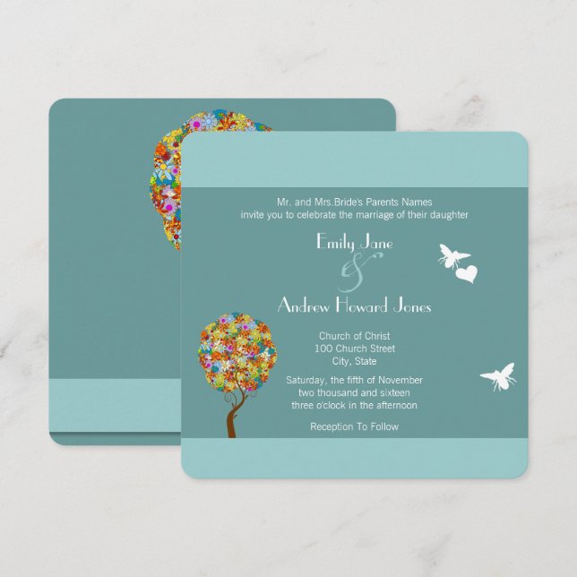 Bjudinbjudan till Blue Humla Forest Fairy Tale Wed Inbjudningar (Fram/baksida)