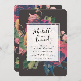 Bjudinbjudan till botaniskt bröllop i mörk Ro Inbjudningar