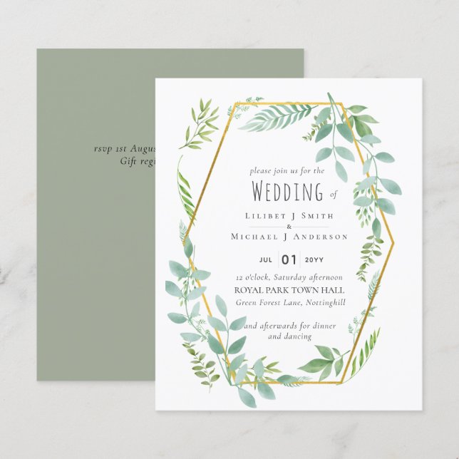 Bjudinbjudan till budgetbröllop (Fram/baksida)