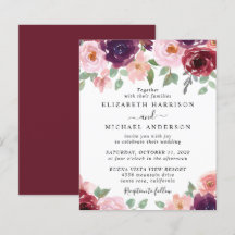 Bjudinbjudan till Burgundy Watercolor Wedding för 