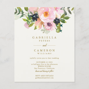 Bjudinbjudan till Chic Rosa Blommigt Watercolor We