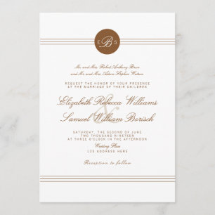 Bjudinbjudan till elegant Chic Brown White Monogra Inbjudningar